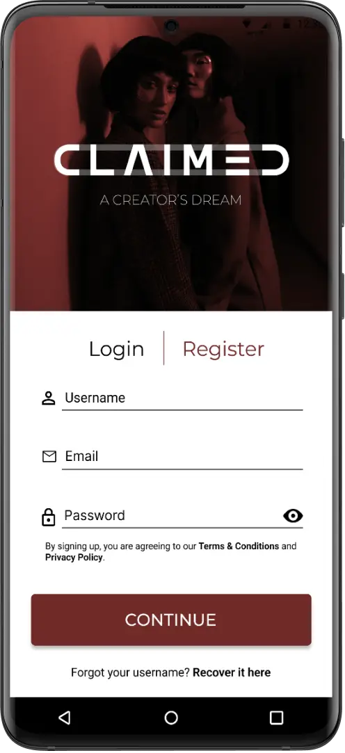 Claimed app screen